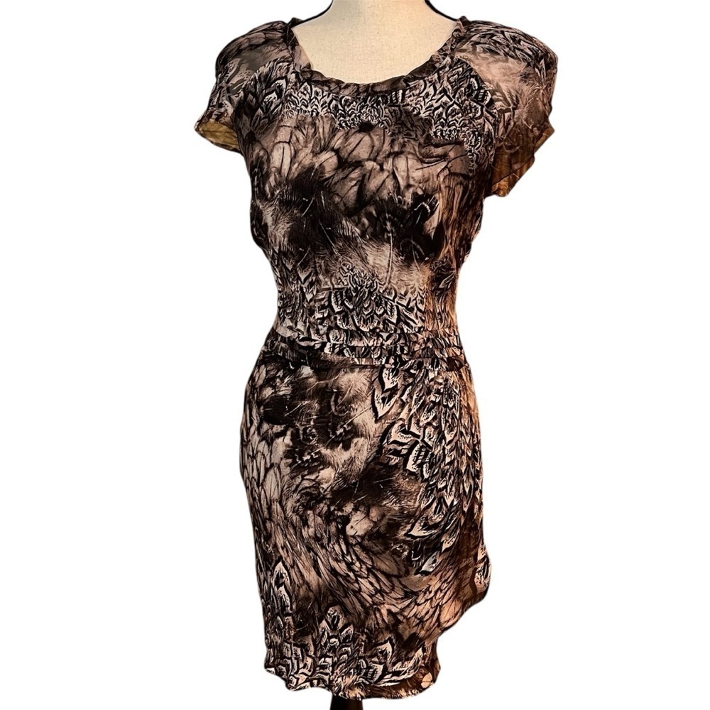 Of Two Minds Brown & Cream Silk Print Dress Sz-4